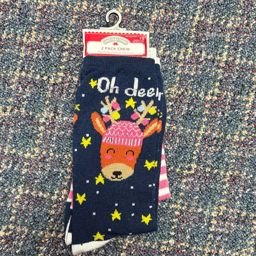 New Holiday Time 2 pack women’s crew socks size 4-10